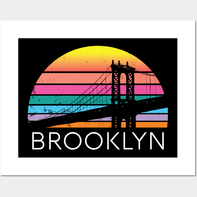 Brooklyn Bridge New York Retro Vintage Urban Architecture Bayridge Skyline Skyscraper Souvenir Wall Art by Shirtsurf